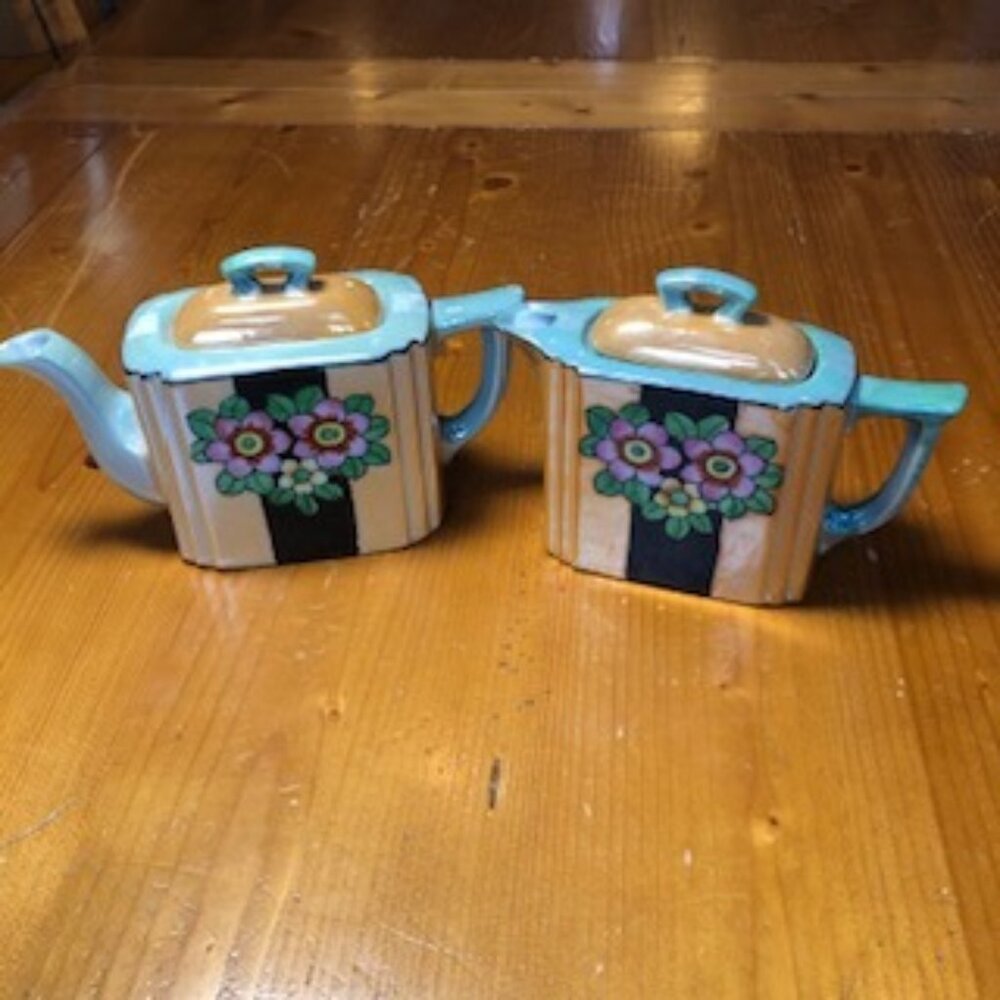 Vintage Seiei Japanese Hand Painted Lusterware Tea Pot Creamer Set 1930s Japan